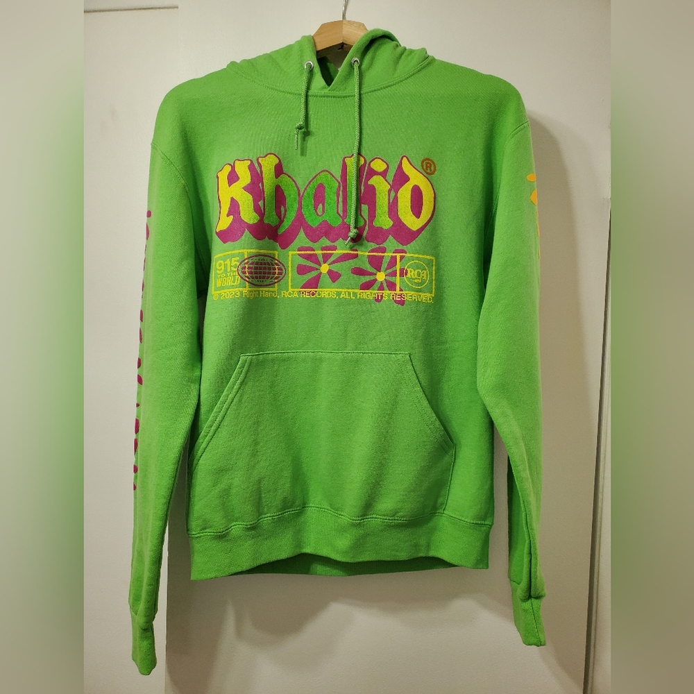 Lime Green Khalid Graphic Hoodie Sweatshirt 2023 Tour 915 To The World Size Sm